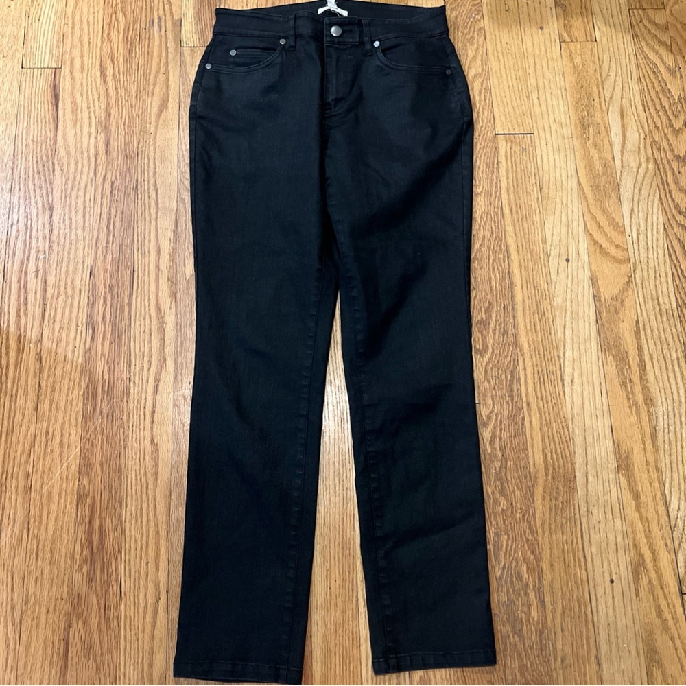 Eileen Fisher Skinny Jeans Organic Cotton Black Coated Size 2 Straight Leg - Picture 7 of 8